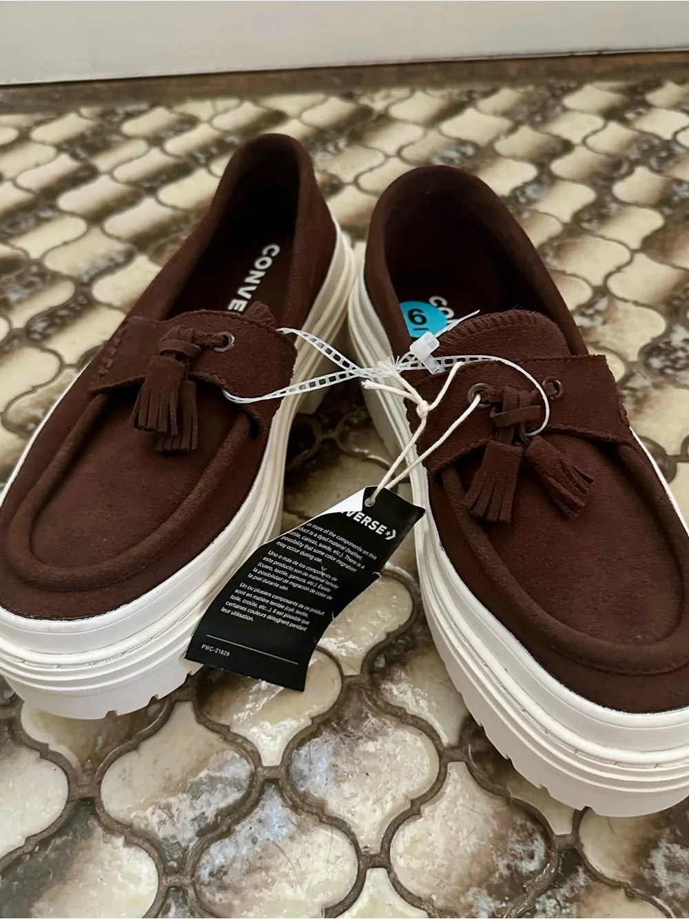 BNWT Converse Brown Suede Tassel Loafer Platform Shoes sz 6